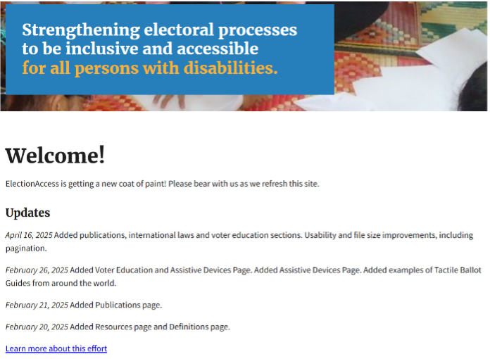 The Election Access 'Welcome' page with white background and black text.