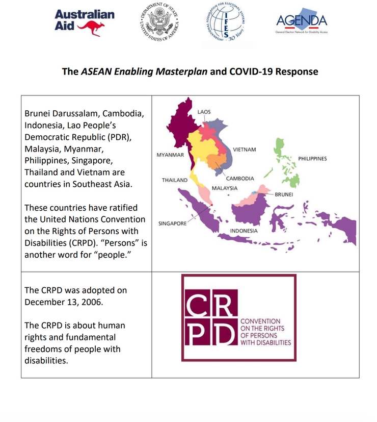 A colorful map of the ASEAN region and the CRPD logo.