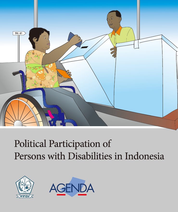 An illustrated woman using a wheelchair casts her ballot