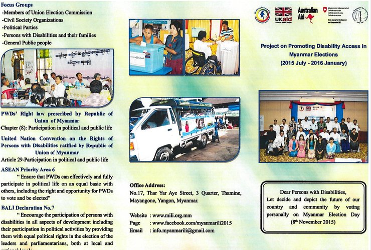 A brochure shows photos of Myanmar persons with disabilities