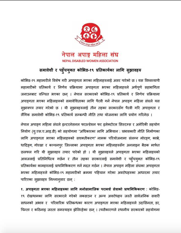 Nepal Disabled Women Associate (NDWA) recommendations in Nepali.