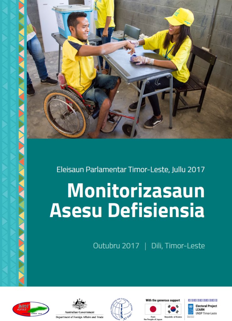 The report cover shows a photo of a man using a wheelchair casting a ballot