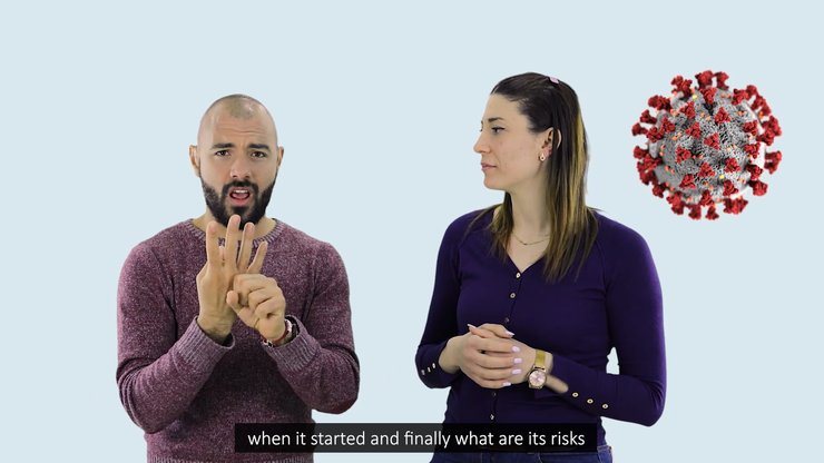 Screenshot from the PSA video produced by IFES in Tunisian Sign Language to explain the impacts of COVID-19 to Deaf Tunisians.