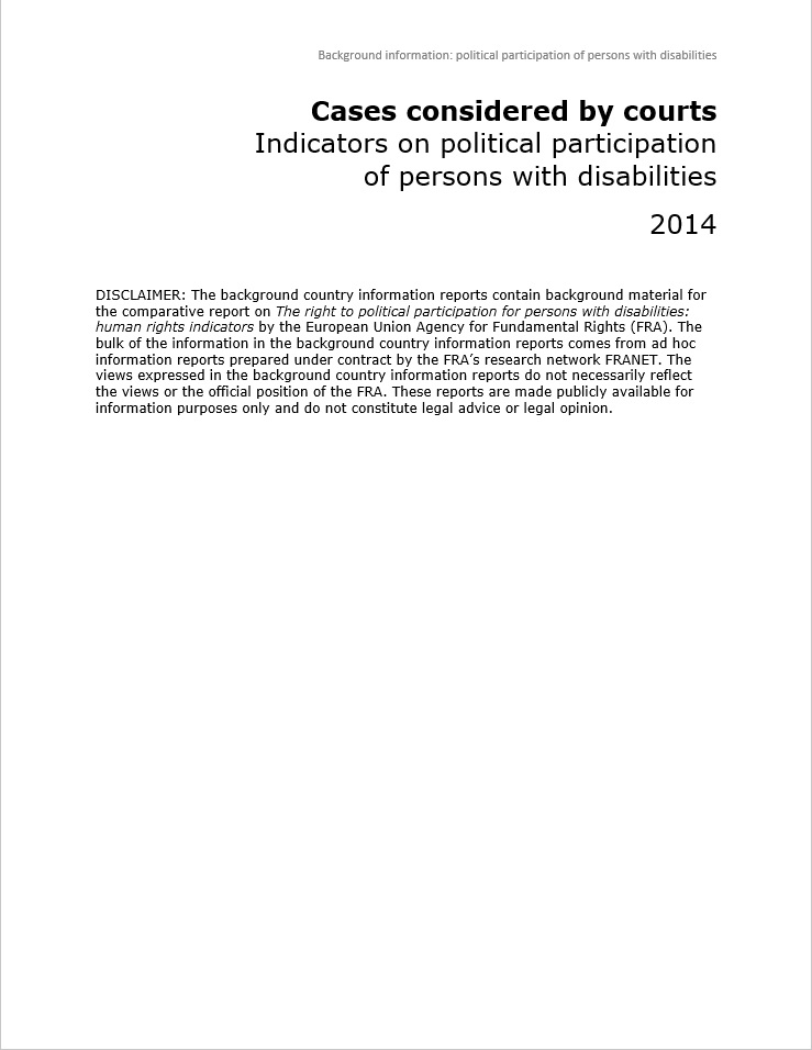 Cases considered by courts: Indicators on political participation of persons with disabilities 2014
